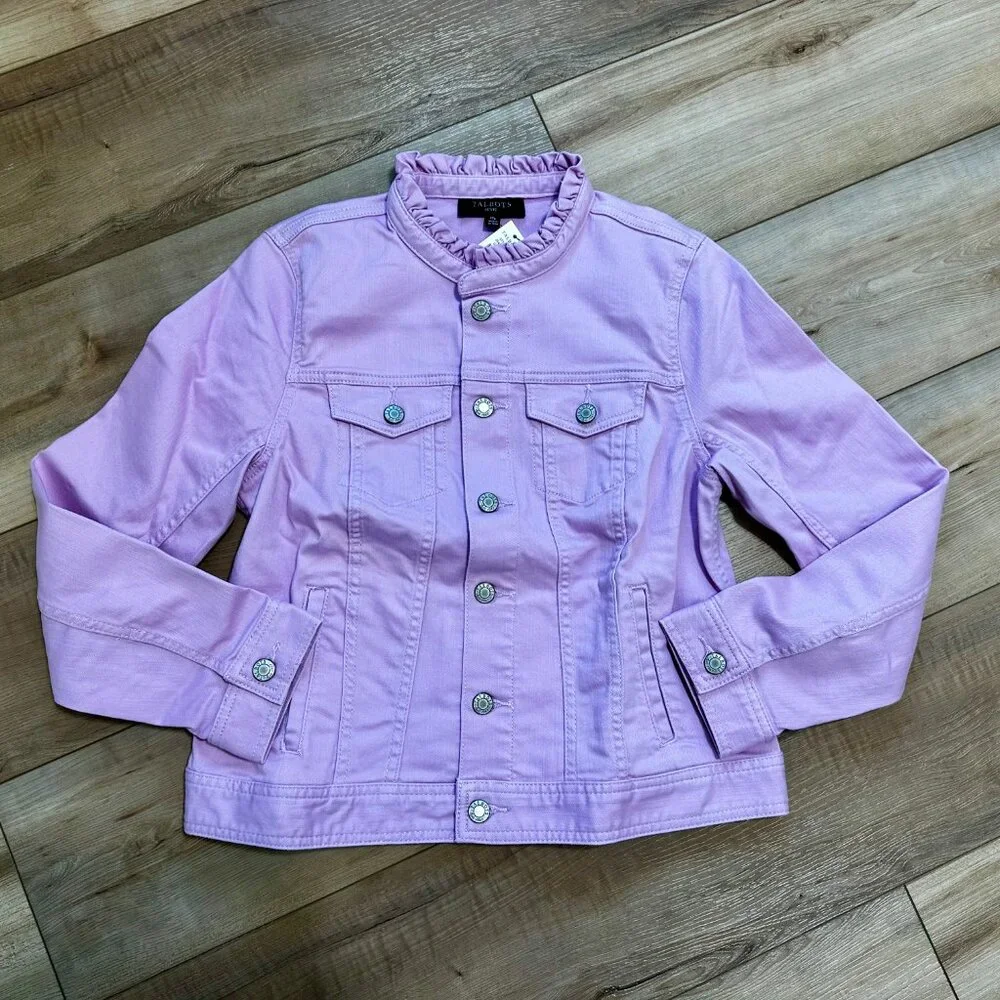NWT - Talbots Lilac Ruffle Neck Denim Jacket MP Stretch Cotton Blend Petite - Picture 10 of 10